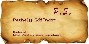 Pethely Sándor névjegykártya